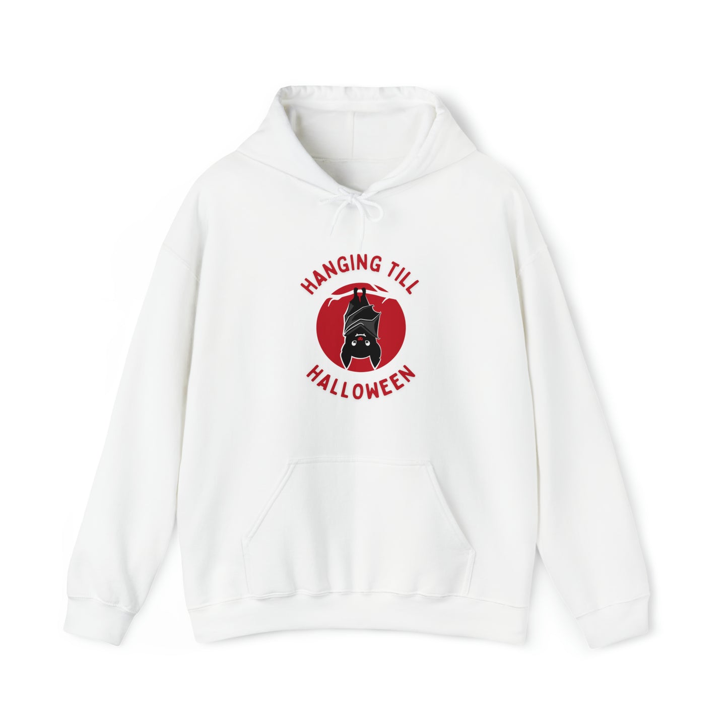 Halloween Hoodie, Hanging Bat, Red Text