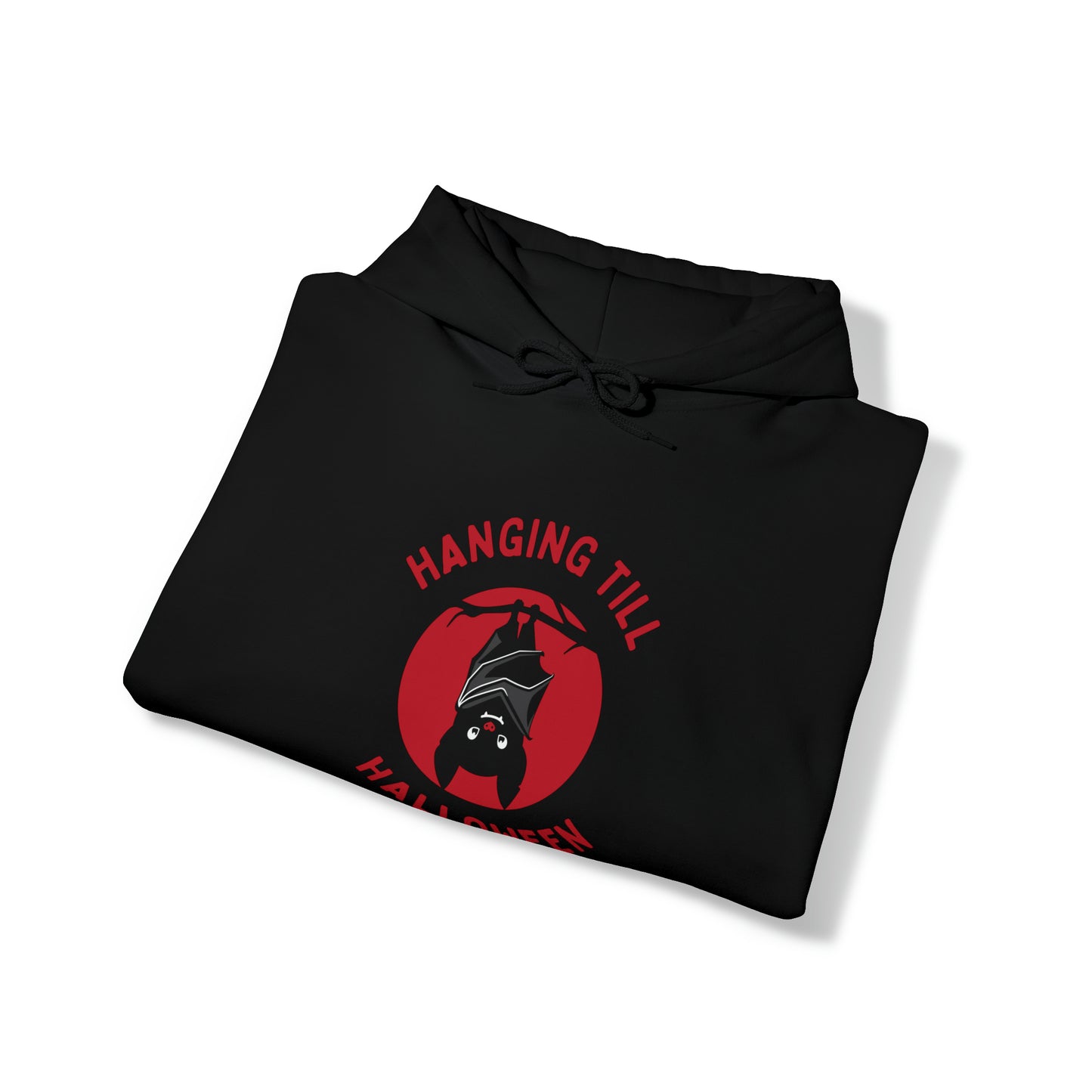 Halloween Hoodie, Hanging Bat, Red Text