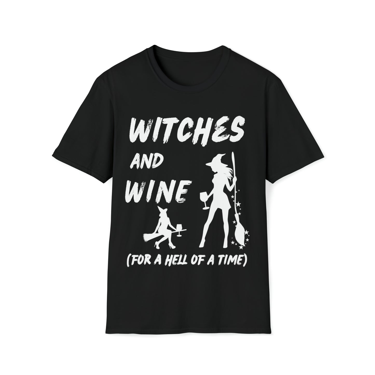 Halloween T-Shirt, Witches and Wine, White Text