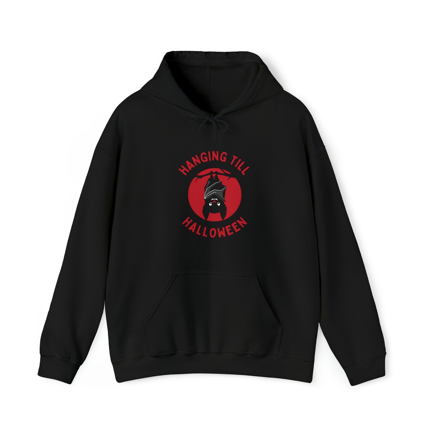 Halloween Hoodie, Hanging Bat, Red Text