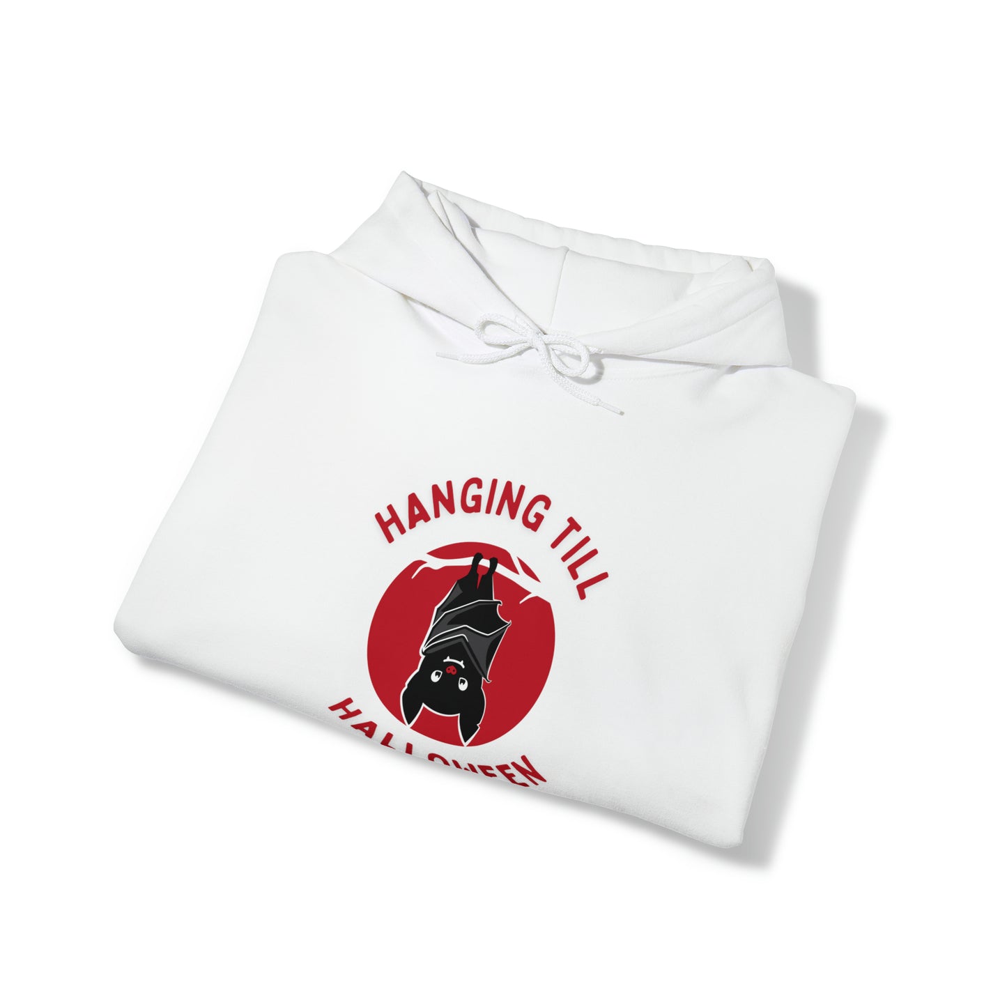 Halloween Hoodie, Hanging Bat, Red Text